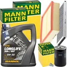 MANN INSPEKTIONSPAKET+5L MANNOL 504 5W-30 ÖL passend für AUDI A4 B5 VW 1.9 TDI Zertifiziert